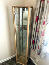 Tall Lighted Display Cabinet Wood Effect Brown, 3 Glass Shelves, 1 Door