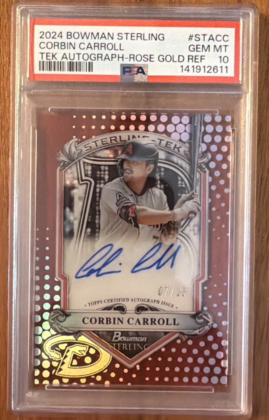 2024 Bowman Sterling CORBIN CARROLL TEK AUTO Rose Gold Refractor  7/15 PSA 10