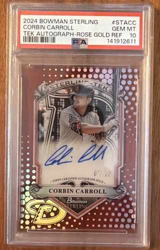 2024 Bowman Sterling CORBIN CARROLL TEK AUTO Rose Gold Refractor  7/15 PSA 10