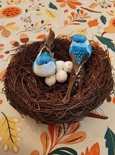 6" Artificial Faux Bird's Nest with 2 Artificial Birds  4 Eggs.