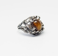 Freeform organic handmade vintage sterling silver tiger eye gemstone ring sz 6