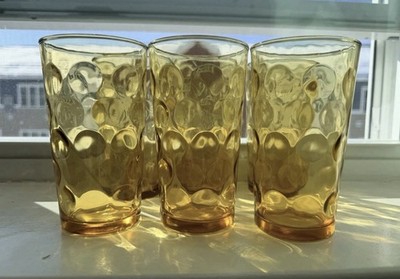 Set of 4 Vintage Hazel Atlas Eldorado Amber Glass Coin Dot Glasses
