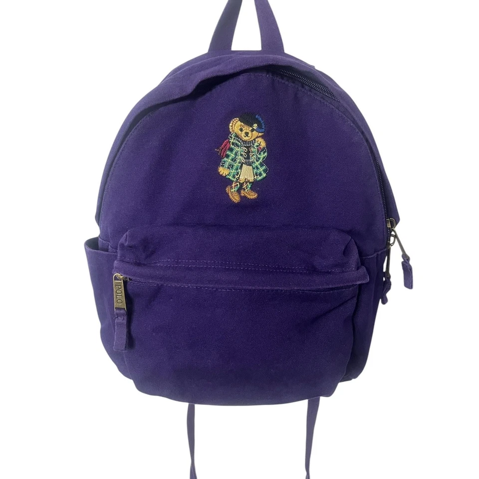Mochila Polo Ralph Lauren Púrpura Icónica Polo Oso Raro Kilt Motivo Preppy Foto 2 de 4