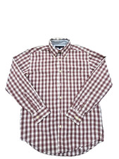 Tommy Hilfiger Men's Red White Plaid Long Sleeve Button-Down Shirt P/S