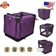 Spacious 42" Soft Dog Crate - 4 Doors, Curtains, Bag, Fleece Bed, 2