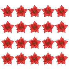 Artificial Flower Heads 5 Inch, Red 20 PCS - Blink Poinsettia Silk Flowers