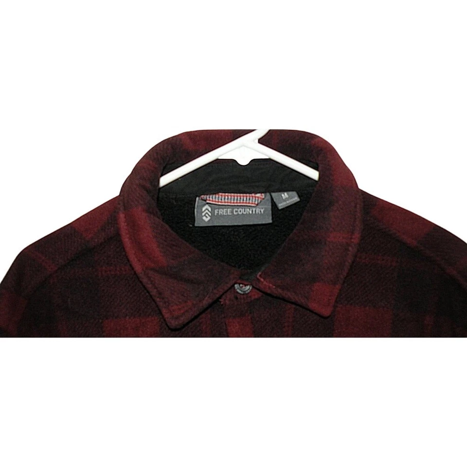 Free Country Men’s Medium LS Button Fleece Lined Shirt Shacket Red Black Plaid - Image 2 of 3