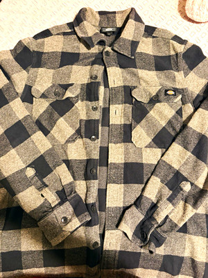 Dickies Mens Gray Black Plaid Flannel Long Sleeve Button-Up Shirt Jacket M