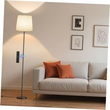 Floor Lamp with Linen Shade - 62" Dimmable LED Standing Lamp with Remote Beige