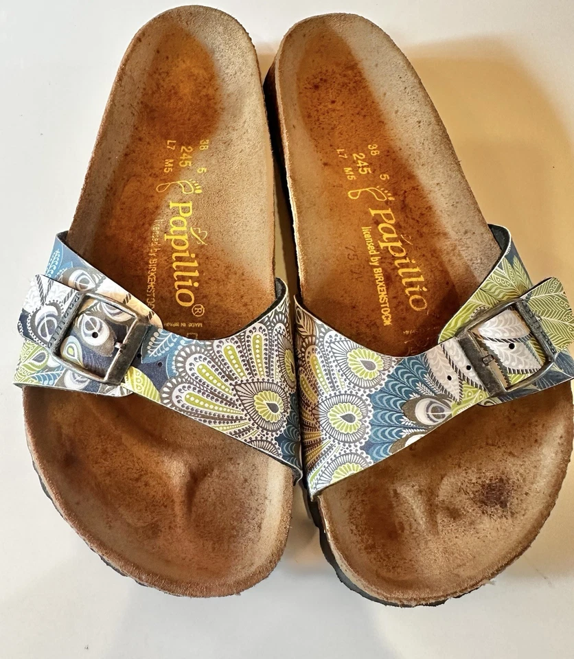 Papillio Birkenstock Madrid Strap Sandal Slide Blue Yellow paisley 38 7-7.5 L@@K - Image 2 of 4