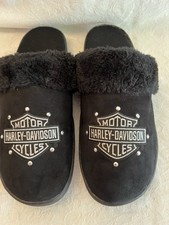 Harley-Davidson Women s Size 10 Black Slippers Faux Fur Lined Studded Logo