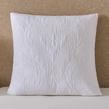 White Quilted Euro Sham Damsk 26x26 Set of 2 Embroidered Floral Textured Euro...