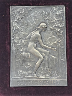 ART NOUVEAU MEDAL PLAQUE SOURCE CACHAT EVIAN BRONZE SILVERED FRENCH