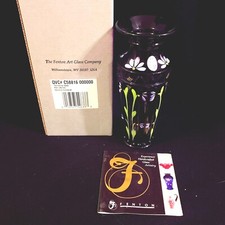   Rare Fenton ROYAL PURPLE HAND PAINTED YENOWINE VASE QVC Exclusive 2000 59