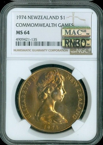 1974 New Zealand Dollar NGC MS64 MAC Quality