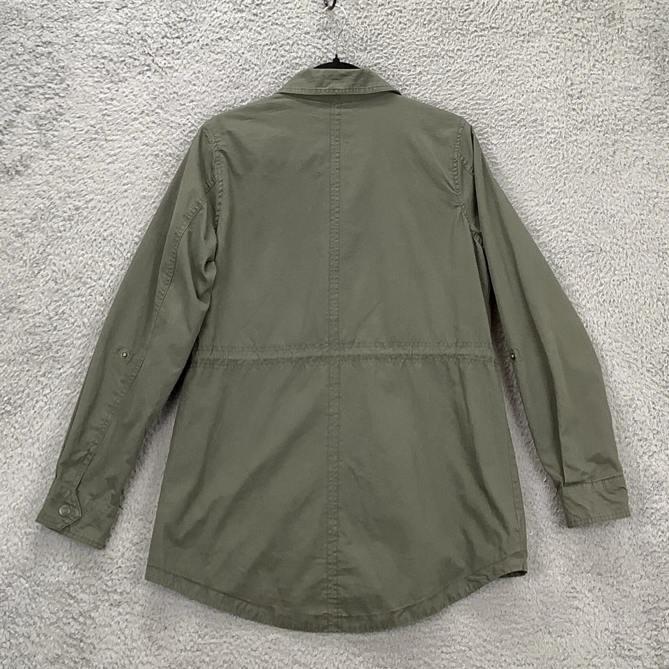 Chaqueta utilitaria estilo militar para mujer M verde cremallera completa latón broches de presión correas ambiente Foto 2 de 4