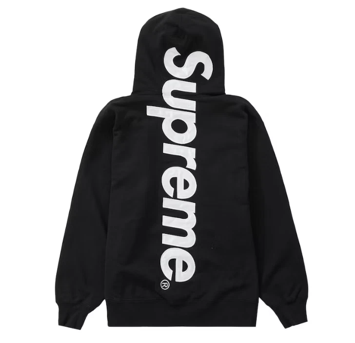 SUPREME 2022 FW SATIN APPLIQUE HOODED SWEATSHIRT PULLOVER BLACK S-XXL DS OG  ALL