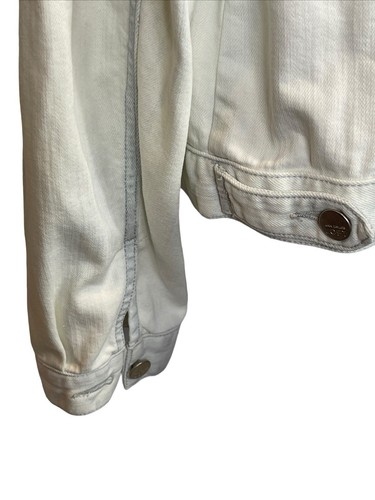 Ann Taylor Loft White Blue Denim Jacket Blazer Cropped Acid Wash Button Large L - Picture 6 of 9