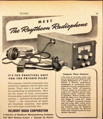 1946 Belmont Radio The Raytheon Radiophone Private Pilot Vintage Print Ad
