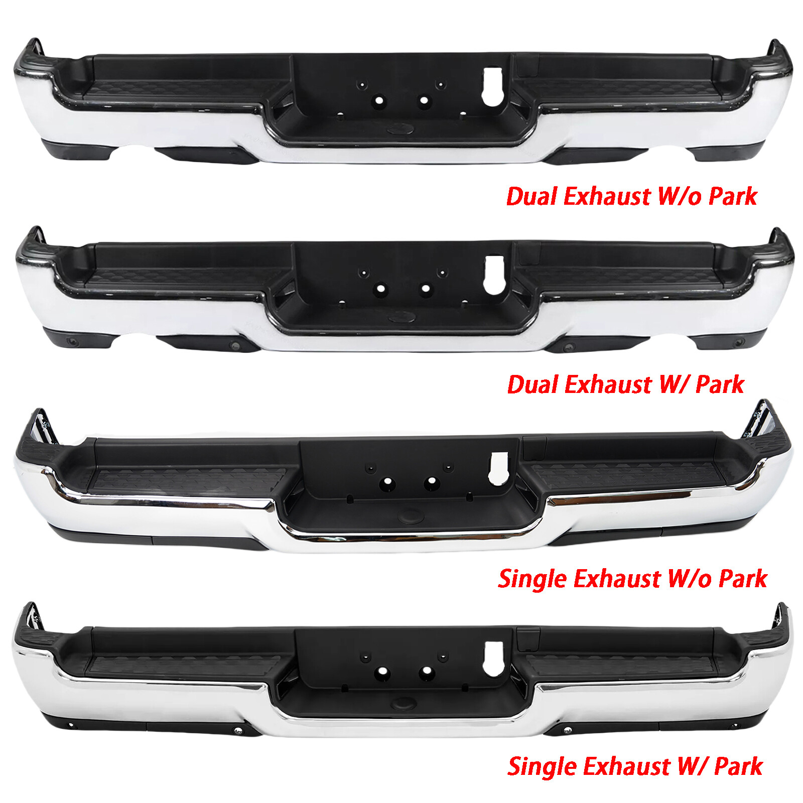 Chrome Rear Step Bumper Assembly for 2019-2024 RAM 1500 w/ Park Dual Exhaust