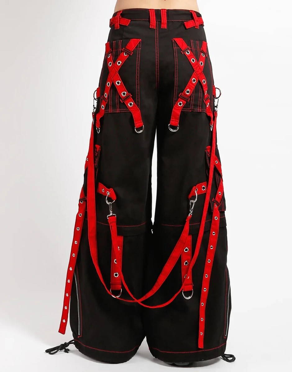 Gothic Black Bondage Pants with Red Strap Punk Rock Buckle