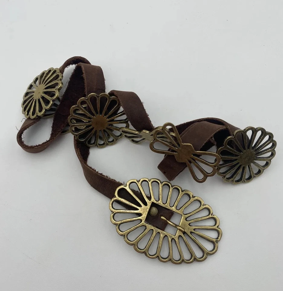 Cinto Leatherock de camurça cintura quadril bronze marrom enfeitado boho vintage 34" - 39" - Imagem 3 de 4