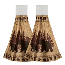 Giwawa Rustic Bear Kitchen Hanging Towel Set of 2 Vintage Forest Wildlife Paw...