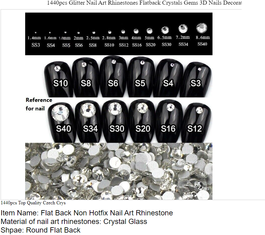 1440pcs Glitter Nail Art Rhinestones Flatback Crystals Gems