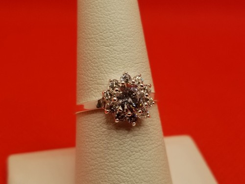 STE BEE Sterling Silver 925 CZ  Halo Solitaire Ring 6.75