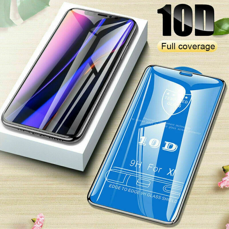 Paquete de 10 protectores de pantalla de vidrio templado de cubierta completa para iPhone X 11 12 Pro Max Foto 2 de 4