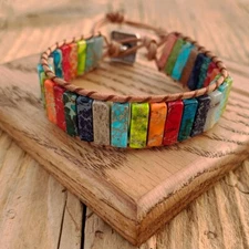 Natural 7 Chakra Stone Tube Beaded Bracelet Assorted Gemstone Healing Bracelet