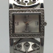 Geneva Platinum Watch Women 26mm Silver Tone Open Cuff Bangle Band New Battery