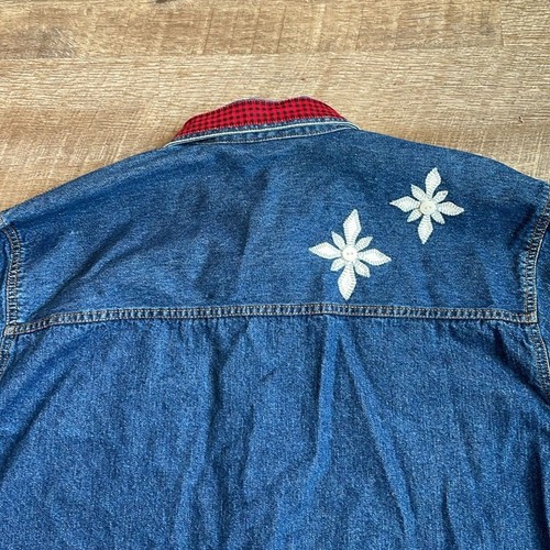 Vintage Denim Holiday Jacket Women’s XL Embroidered Snowman Christmas Design - Picture 2 of 12
