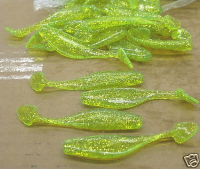 3'' Shad Paddle Tail Swimbait great for Umbrella Rig 50 cnt. bag Chartreuse Shine