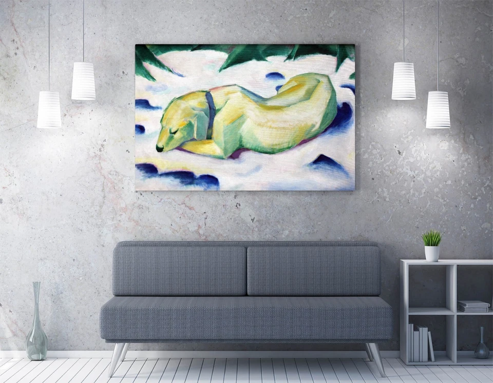 FRANZ MARC, DOG LYING IN THE SNOW -CANVAS WALL ARTWORK PICTURE PRINT - image 2 of 2