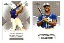 (2) MICHAEL GUPTON 2021 LEAF PERFECT GAME 1ST EVER PRINTED ROOKIE CARD LOT! MINT