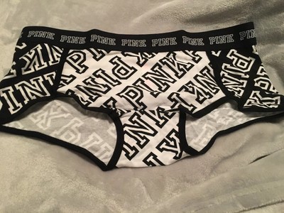 Victoria S Secret Pink Boy Shorts Sz L Nwt Black White Pink Logo