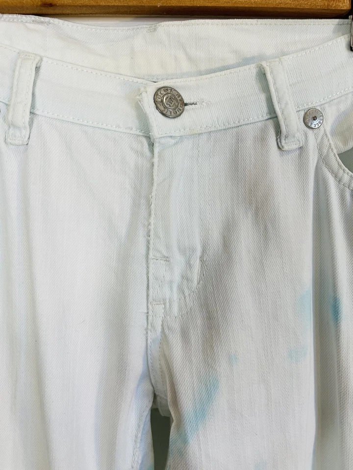 Pantalones de mezclilla de diseñador Victoria Beckham X Rock + Republic talla 29 (11) blanco azul corbata Foto 3 de 4