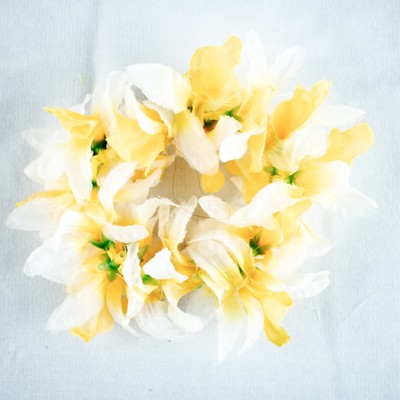 New Ivory Yellow Green Hawaiian Floral Hula Dance Leis Wrist or Pony Tail Holder