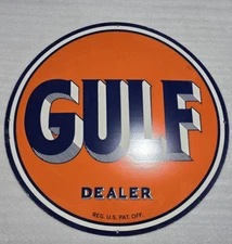 GULF DEALER PORCELAIN ENAMEL SIGN 30 "INCHES SSP