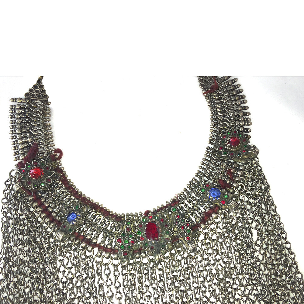 Afghan Jingle Bell Tribal Glass Bib Necklace - image 2