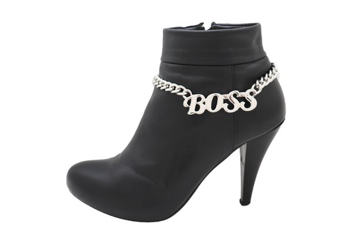 Women Silver Color Metal Chain Boot Bracelet Shoe Anklet BOSS Charm Street Wear - Picture 8 of 12