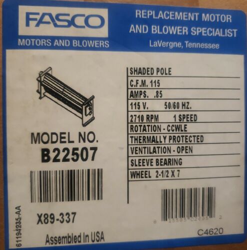 B22507 Fasco Trans Flo Blower 115V 1 Speed OEM B22507 - Picture 2 of 2