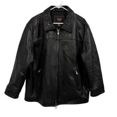 Coach Mens Leather Jacket XL - Black Pebbled Leather Motorcycle