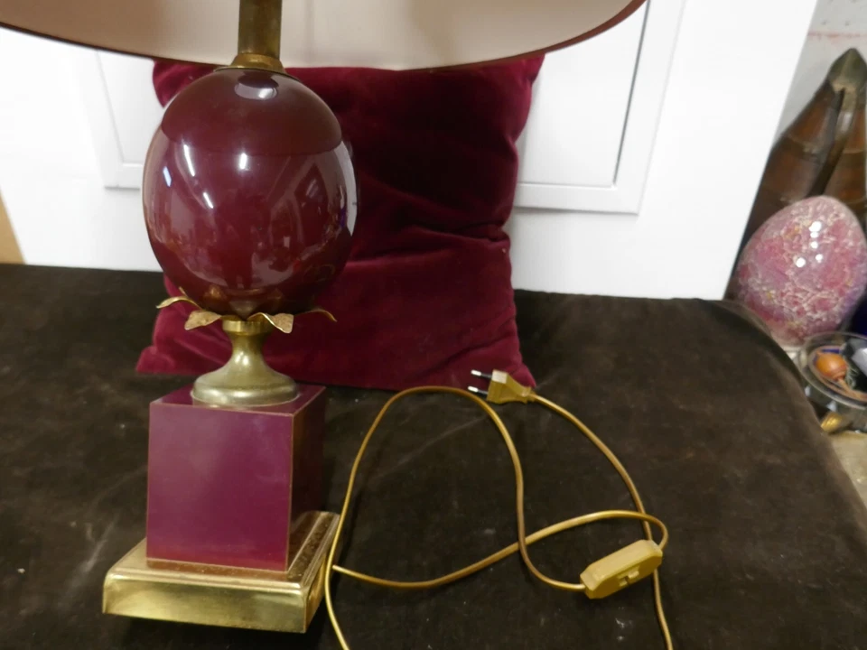 grande lampe ananas,années 70,vintage,H 41-63cm,laiton,céramique - Photo 3/4