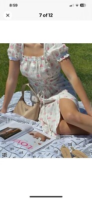 SLEEPER MARQUISE FLORAL 100% Woven  LINEN  Long DRESS IN ROSES Sz L  NWT