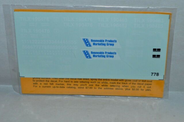 HO scale decals Oddball 778 TILX Ethanol tank car Renewable Products Marketing HO scale decals Oddball 778 TILX Ethanol tank car Renewable Products Marketing
