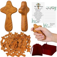 24 Sets 4.1 Inch Wood Holding Crosses Bulk Prayer Cards Pouch Church Gift