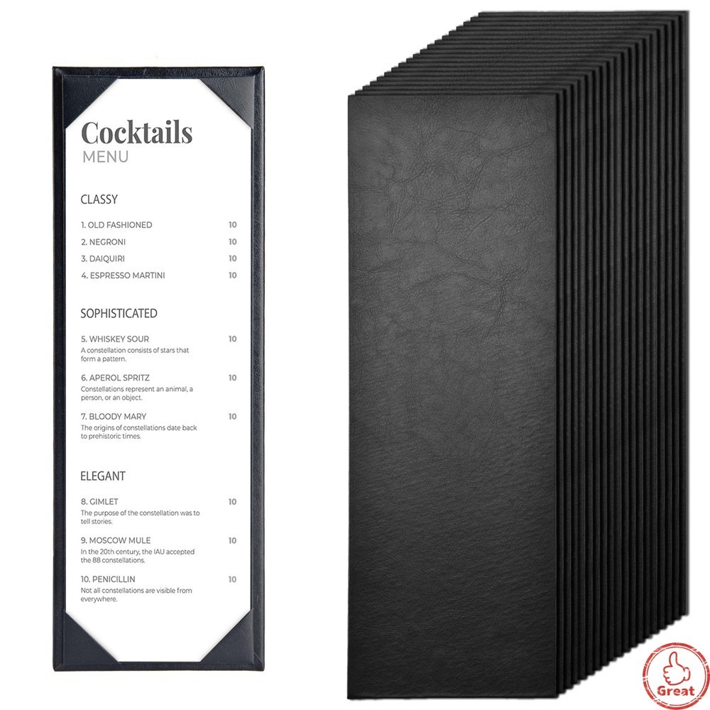 WeChef 20 Pack 4.25x14 PU Leather Single Page Restaurant Menu Covers Wine List