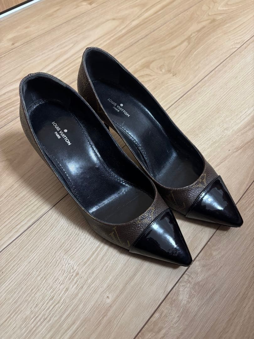 LOUIS VUITTON Heel Pumps Monogram Leather Brown EU 34.5 135345K Authentic